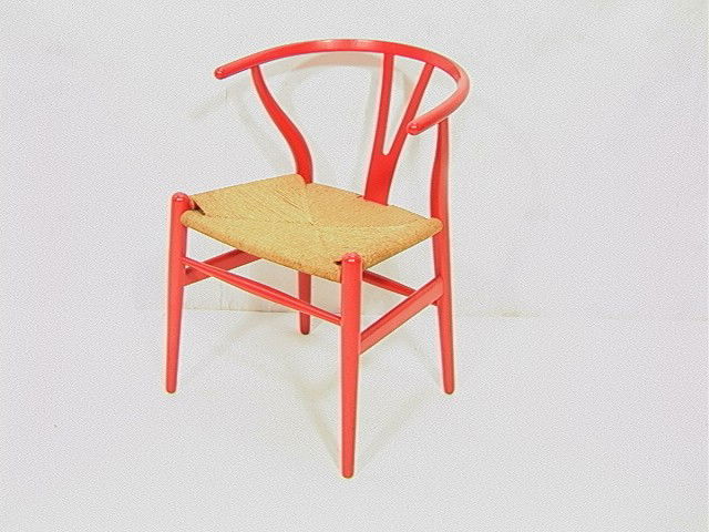 HANS WEGNER Red Danish Wishbone Chair. Original R: HANS WEGNER Red Danish Wishbone Chair. Original Red Paint Finish. CARL HANSEN & SON. Woven Rush Seat. ODENSE DENMARK Branded Mark.-- Dimensions: H: 29 inches: W: 22 inches: D: 21 inches --- Condition