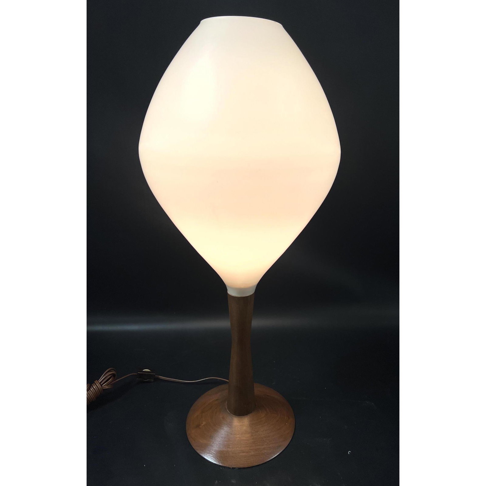 Mid Century Modern Wood Stem Table Lamp with Large Shade. (1 of 7)