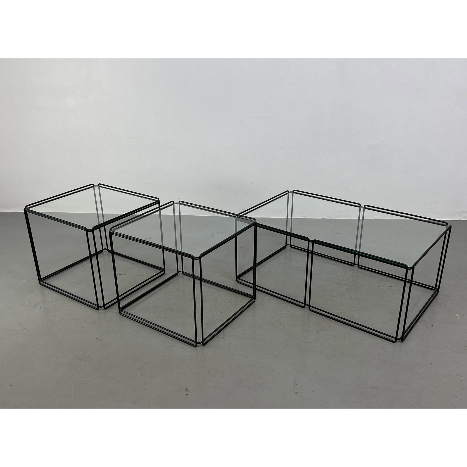 Max Sauze Isosceles Coffee and end Tables. Iron and glass. smaller is 17.5 x 19 x 20 (1 of 9)