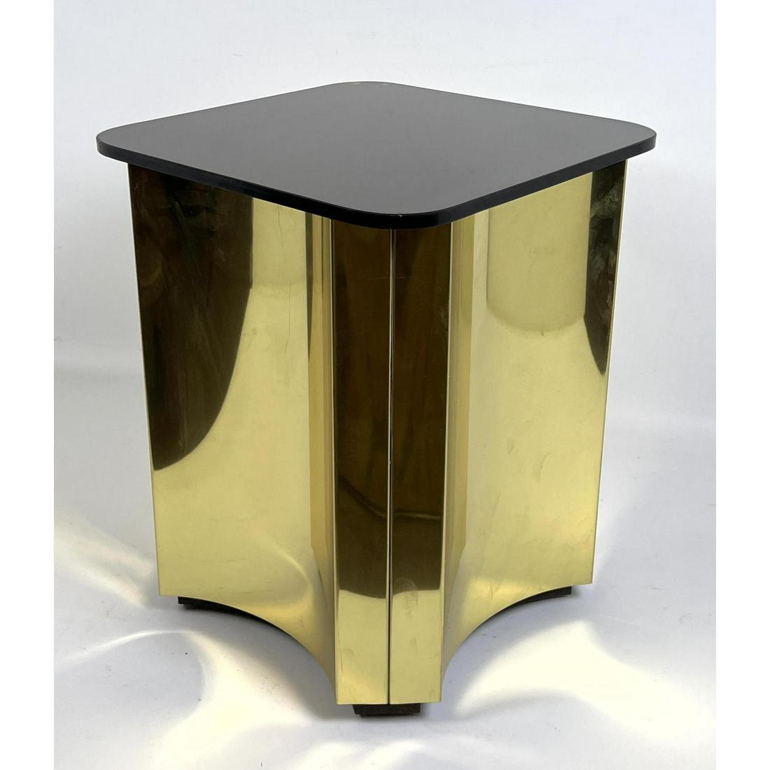 Mastercraft style Brass Side Table. Concave Sides. Smoked Glass Top. (1 of 9)