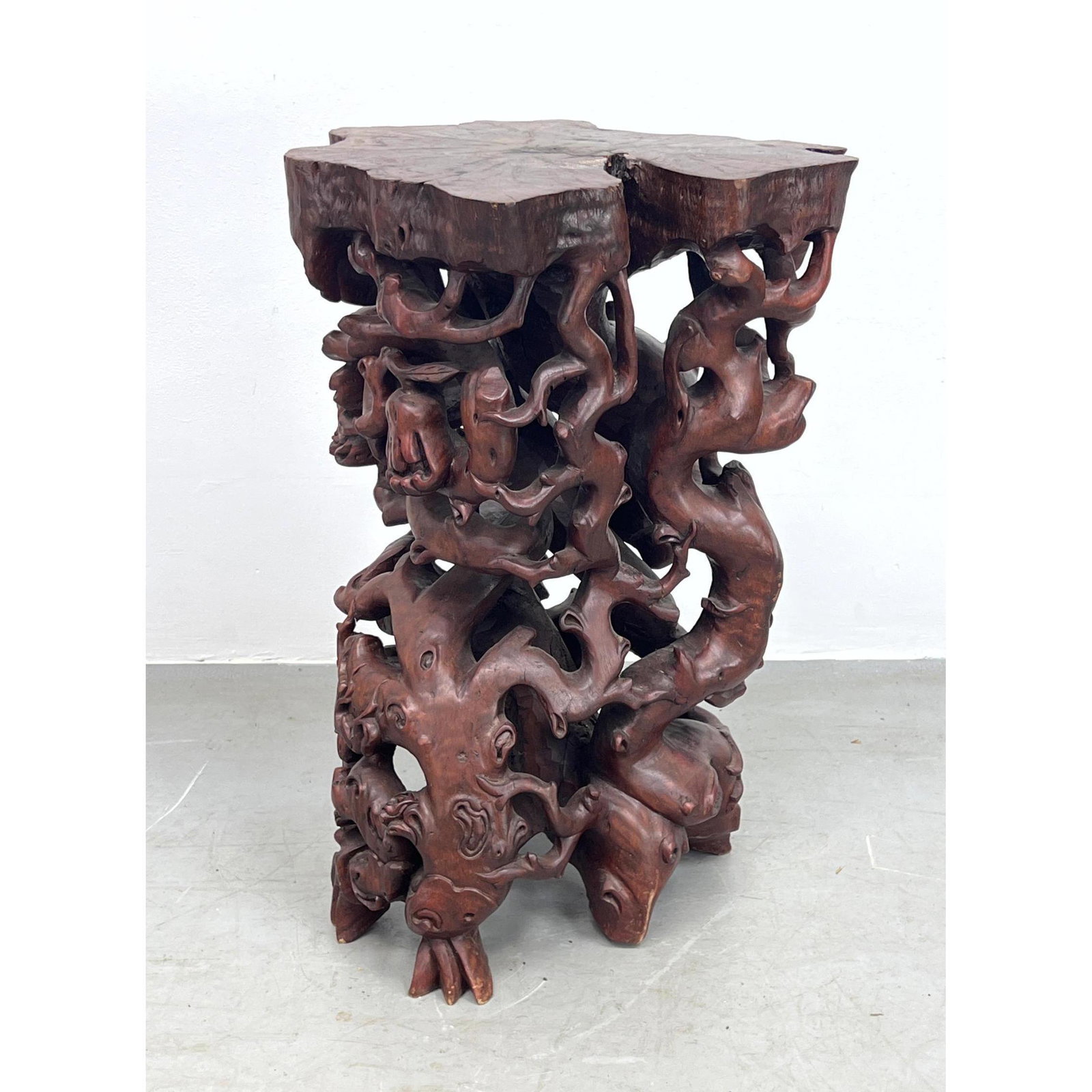 Asian Carved Root Table. Intricate figural carving. (1 of 10)
