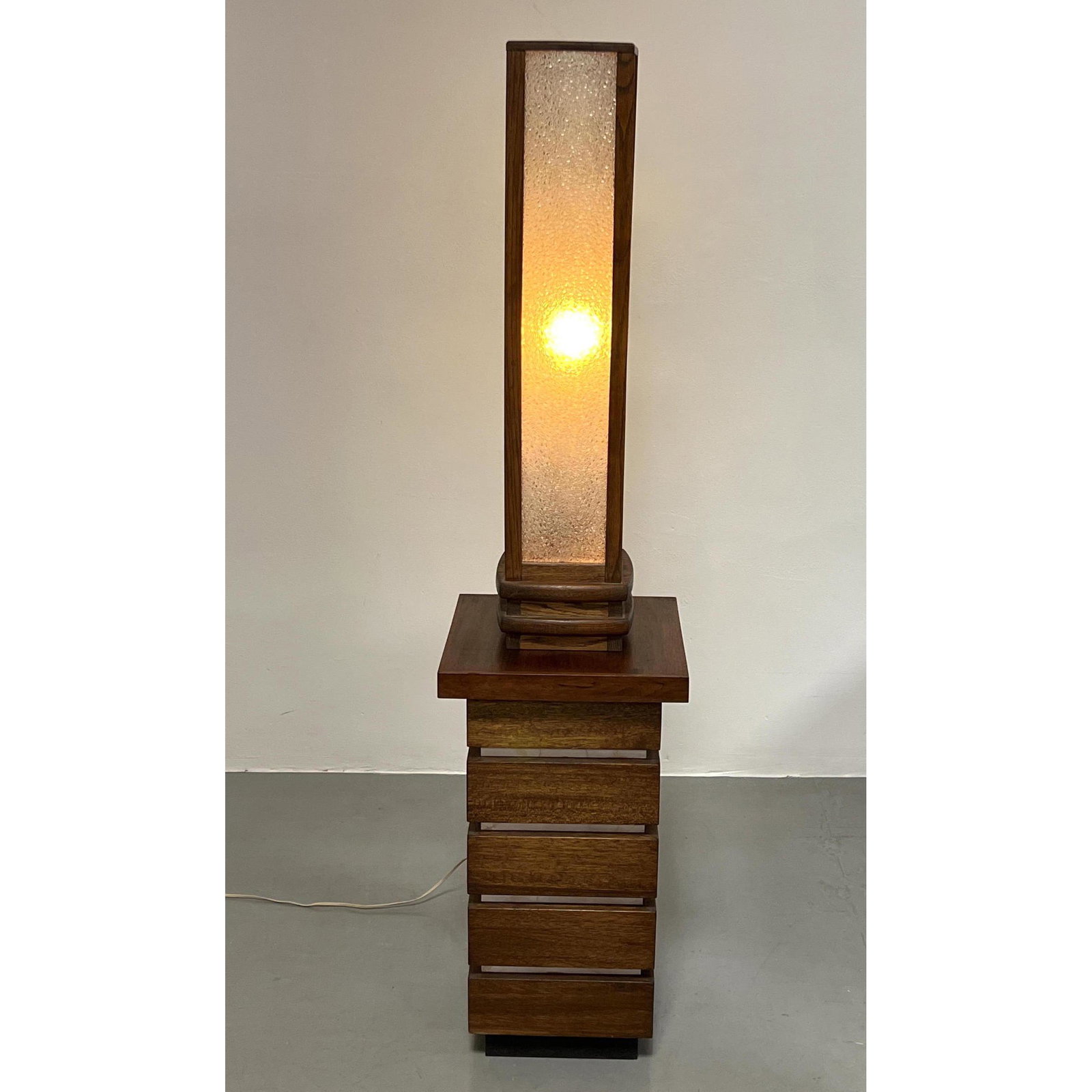 1990 Frank Lloyd Wright inspired Floor Lamp. Stacked wood block column with Square Column Shade. (1 of 17)