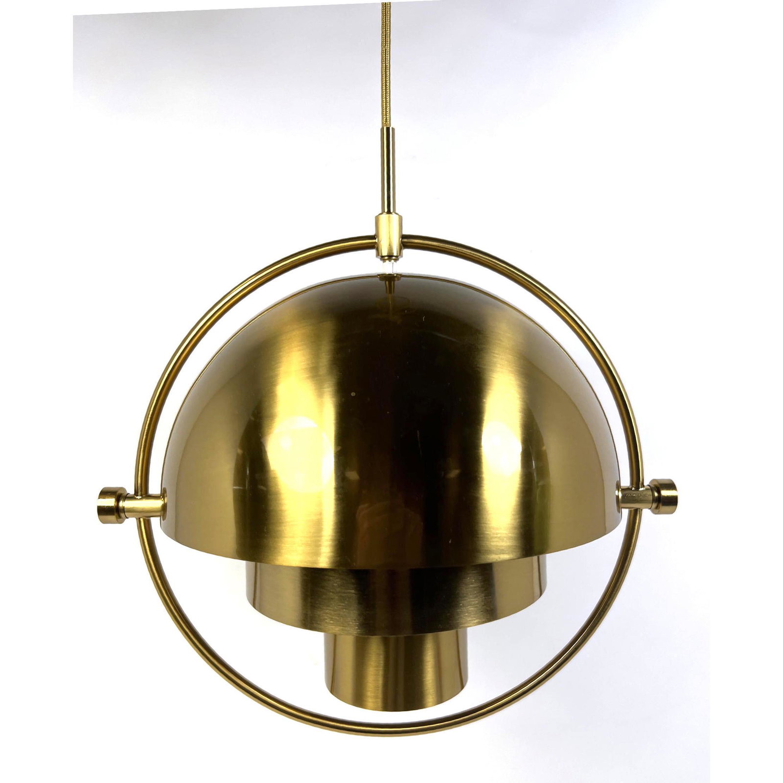 Modernist Brass Louvered Circle Hanging Light . Three concentric domes in hoop frame. LOUIS POULSEN (1 of 6)