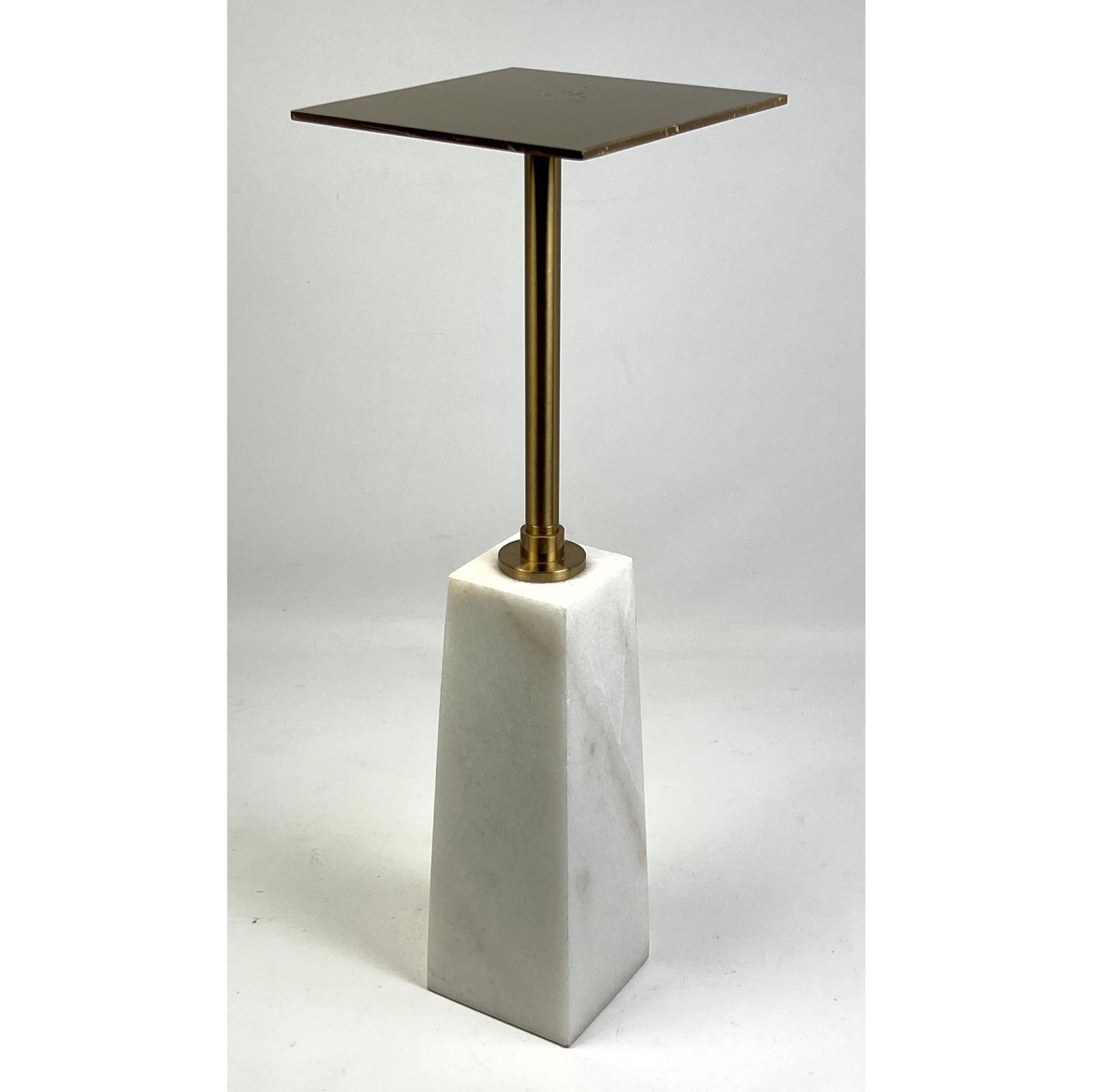 Small Metal and Marble Side Table Stand. Tapered white marble base (1 of 9)