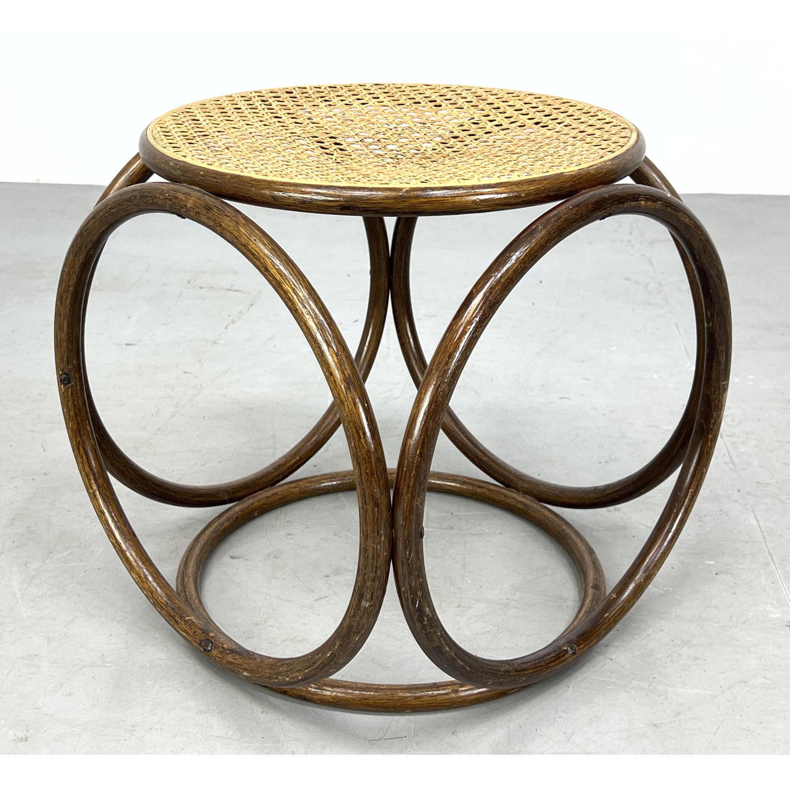 Caned Seat Round Bentwood Foot Stool Ottoman. (1 of 9)