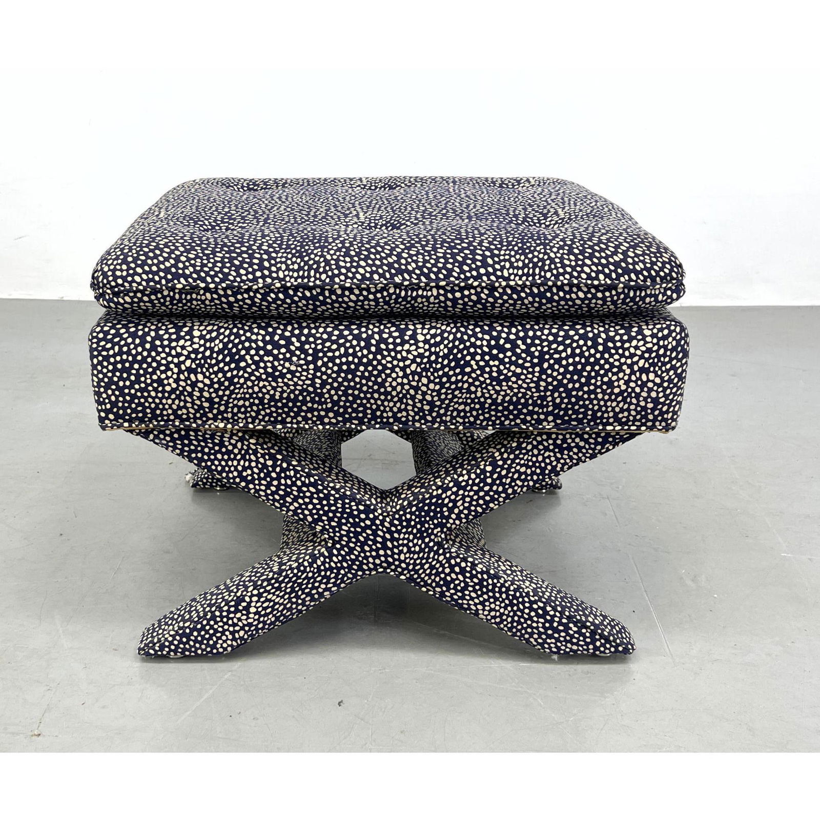 Fully Upholstered x Base Stool Ottoman. (1 of 10)