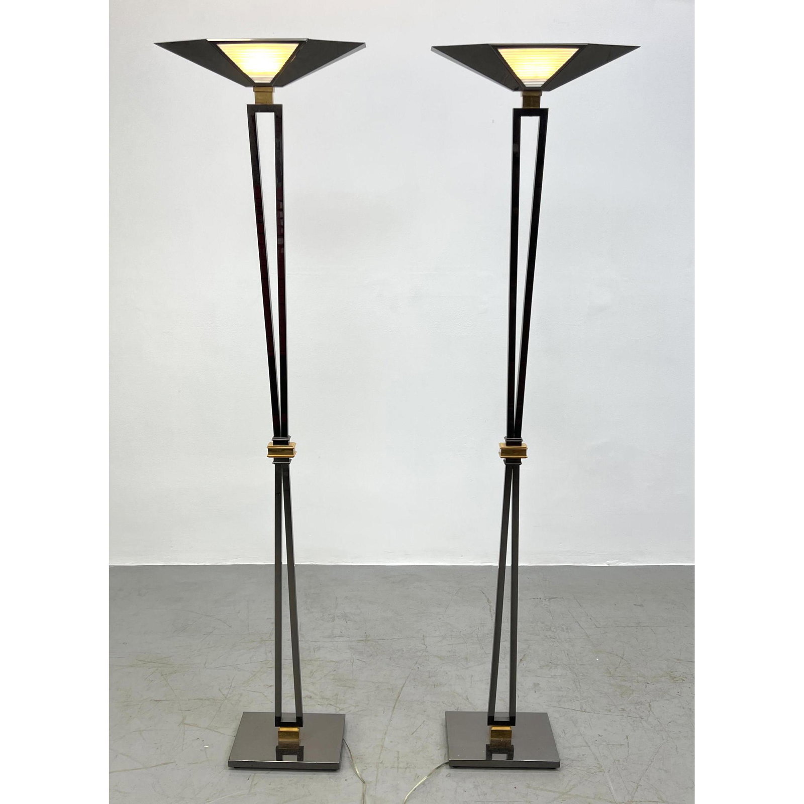 Pair Quality Designer PREARO Italy Chrome and Brass Floor Lamps. (1 of 10)