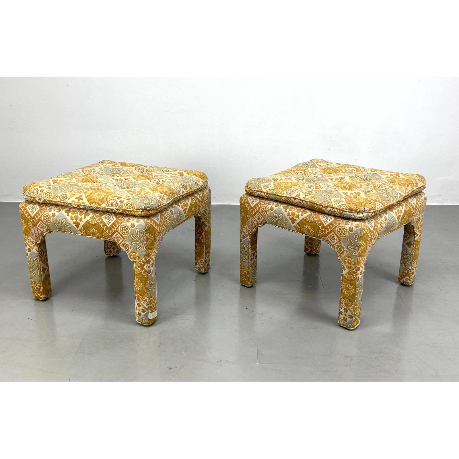 Pair of Ming Style Upholstered Stools Ottoman. (1 of 8)