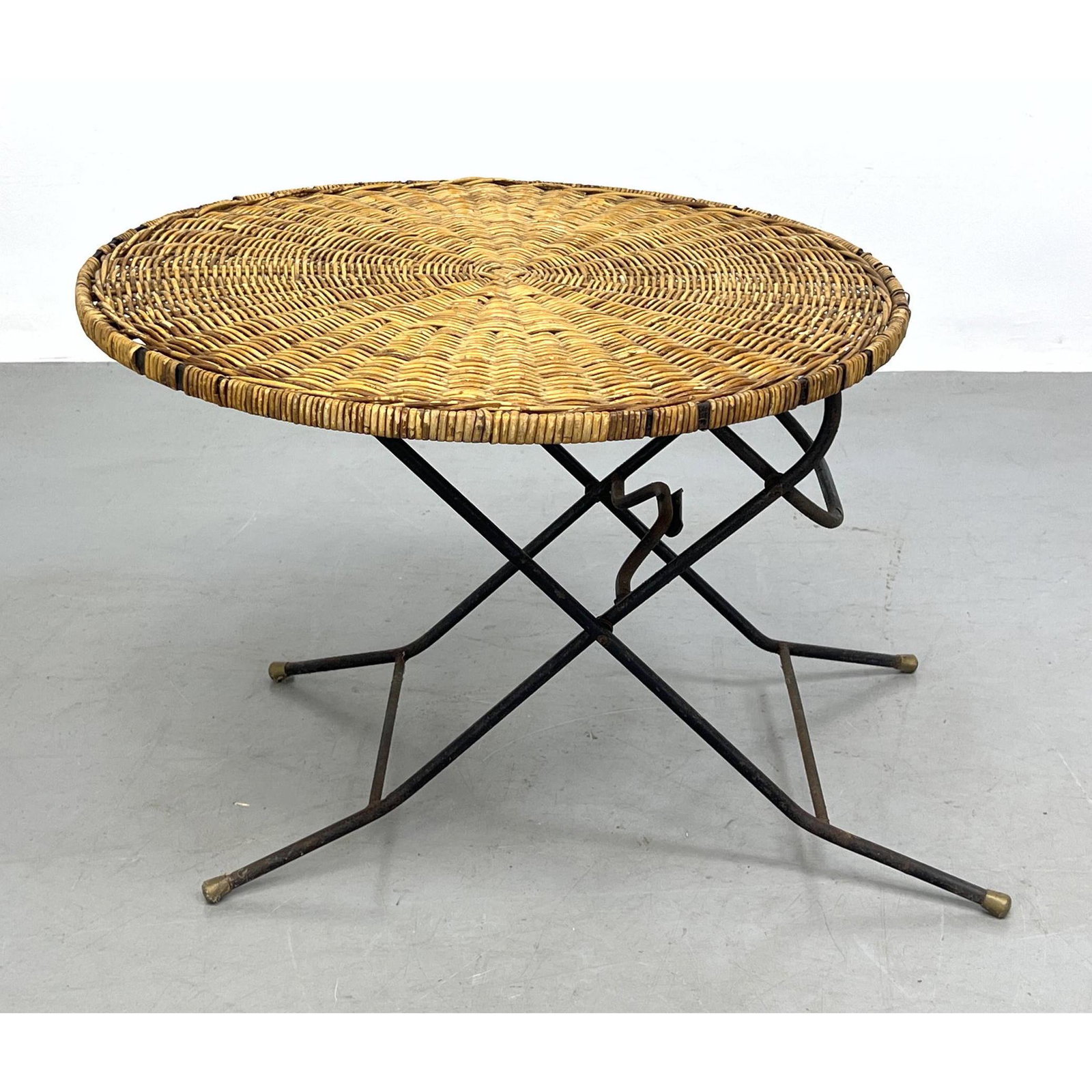Wicker Folding Collapsable Table. French style Table with black iron legs. (1 of 13)