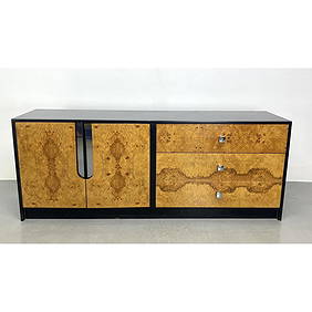 Milo Baughman style Burl Wood 2 Cabinet Credenza. Ebonized Case. One section with burl drawers and c (1 of 11)