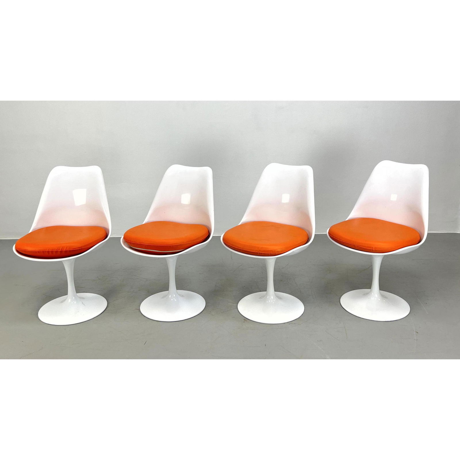 Set 4 Tulip style Dining Chairs. Pedestal Base Chairs. Orange Seat Cushions. (1 of 11)