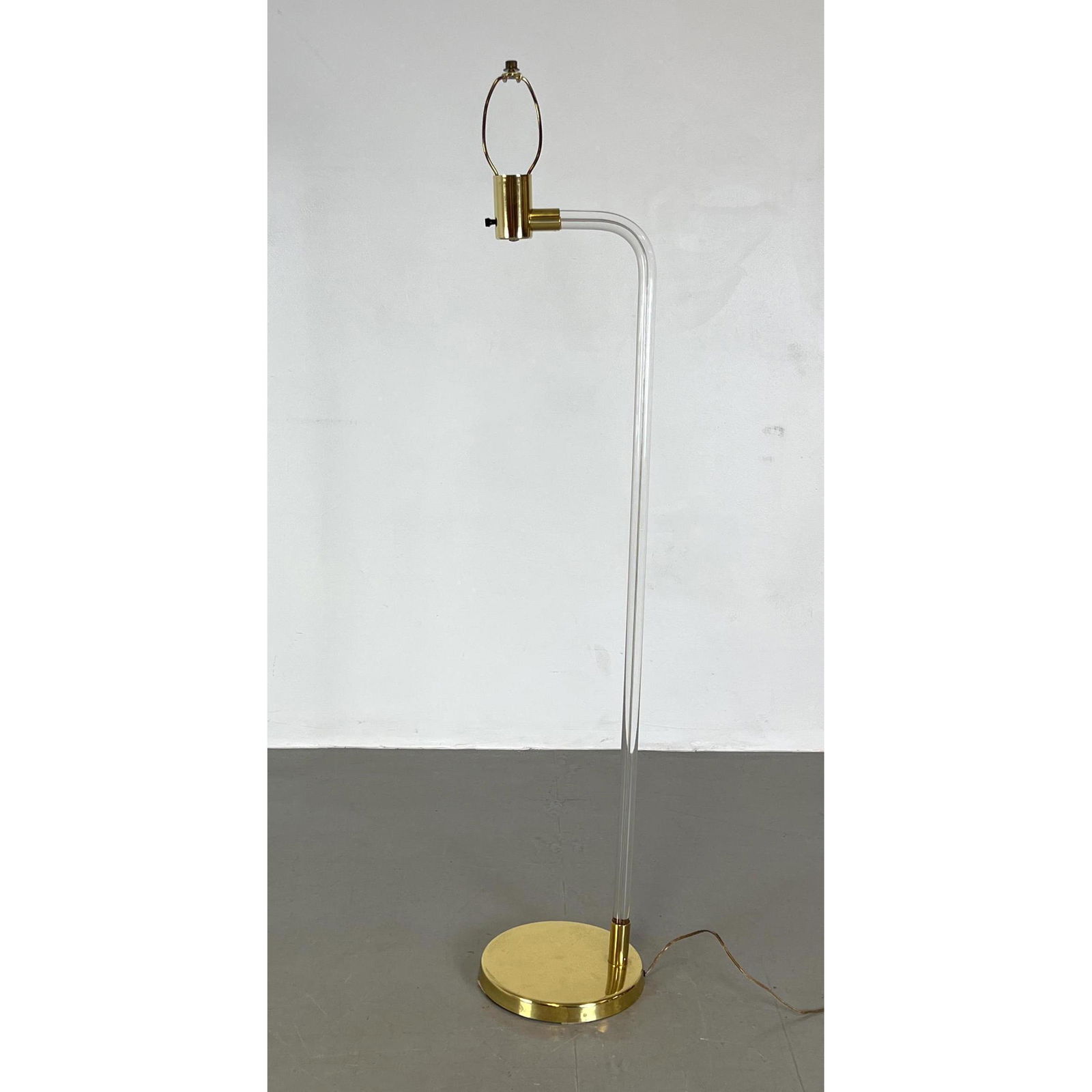 KOVACS Lucite and Brass Floor Lamp. Paper Label: KOVACS Lucite and Brass Floor Lamp. Paper Label Dimensions: H: 54 inches: W: 12 inches: D: 10 inches ---