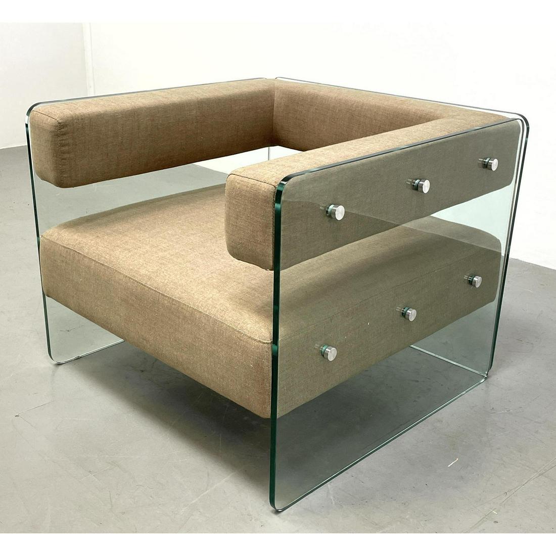 Fabio Lenci Style Glass Lounge Chair. Glass Pane Sides And Back