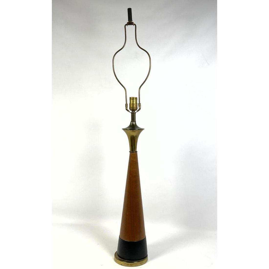 Modernist tapered wood table lamp. Metal and ebonized trim.: Modernist tapered wood table lamp. Metal and ebonized trim. Dimensions: H: 40 inches: W: 6 inches ---