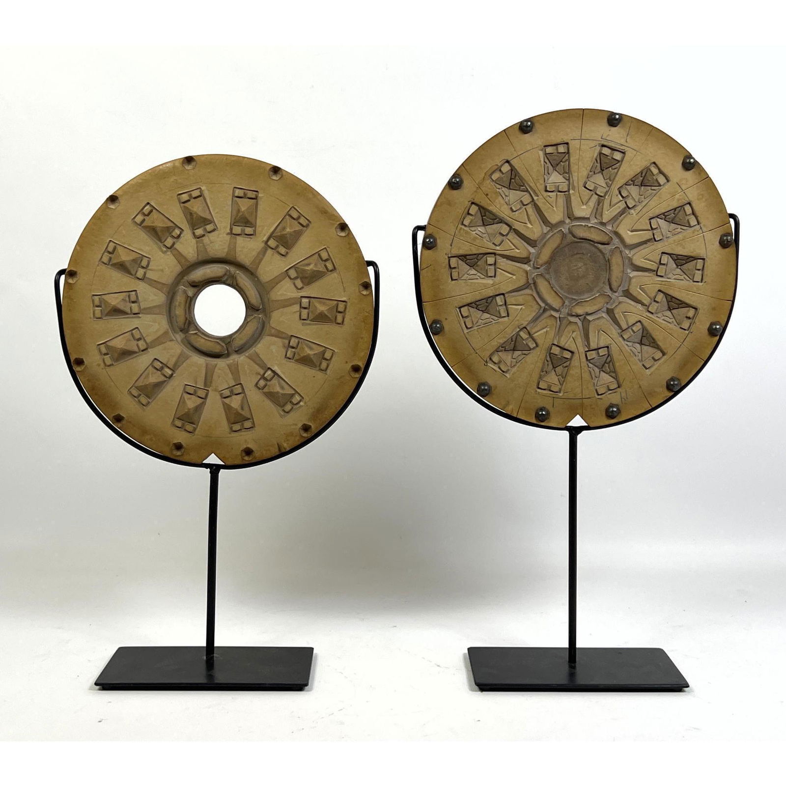 Pair Hard Rubber Decorative Molds in Custom Iron Stands. Intricate design. (1 of 8)