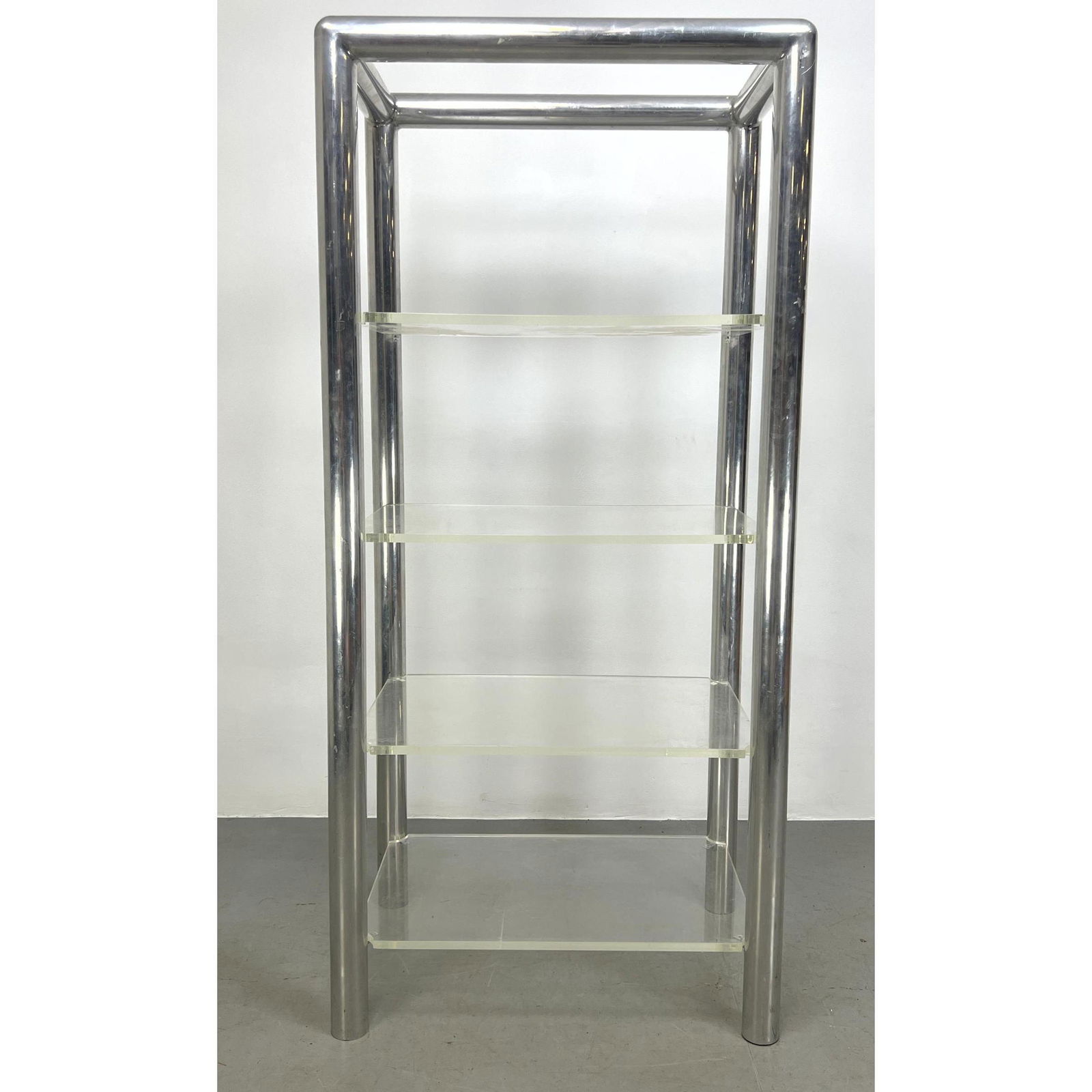 Heavy Chrome Tube frame Modernist Etagere. Lucite Shelves. (1 of 10)