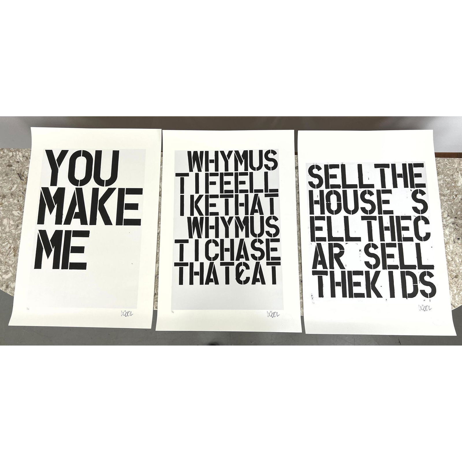 3pc Christopher Wool offset lithographs.  Numbered 3/83. Signed in the plate (1 of 10)