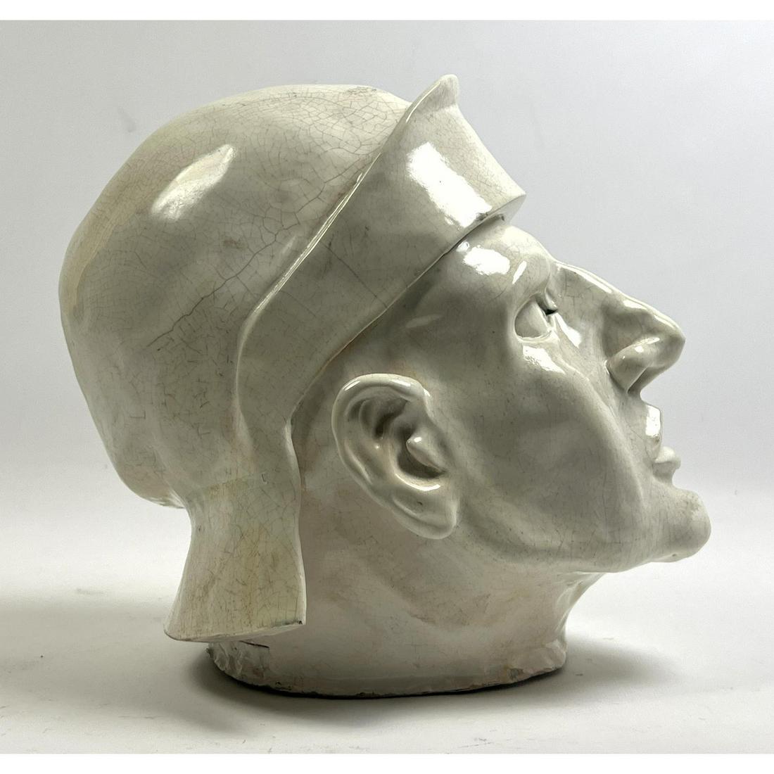 Glazed Pottery Portrait Bust. Man with Hat. (1 of 7)