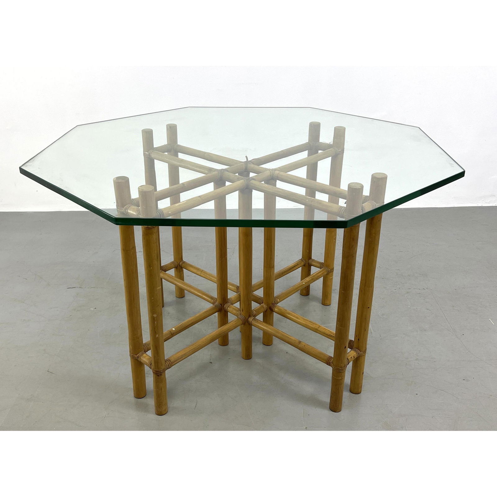 McGUIRE Style Banded Bamboo Base Dining Table. Octagonal Glass Top. (1 of 10)
