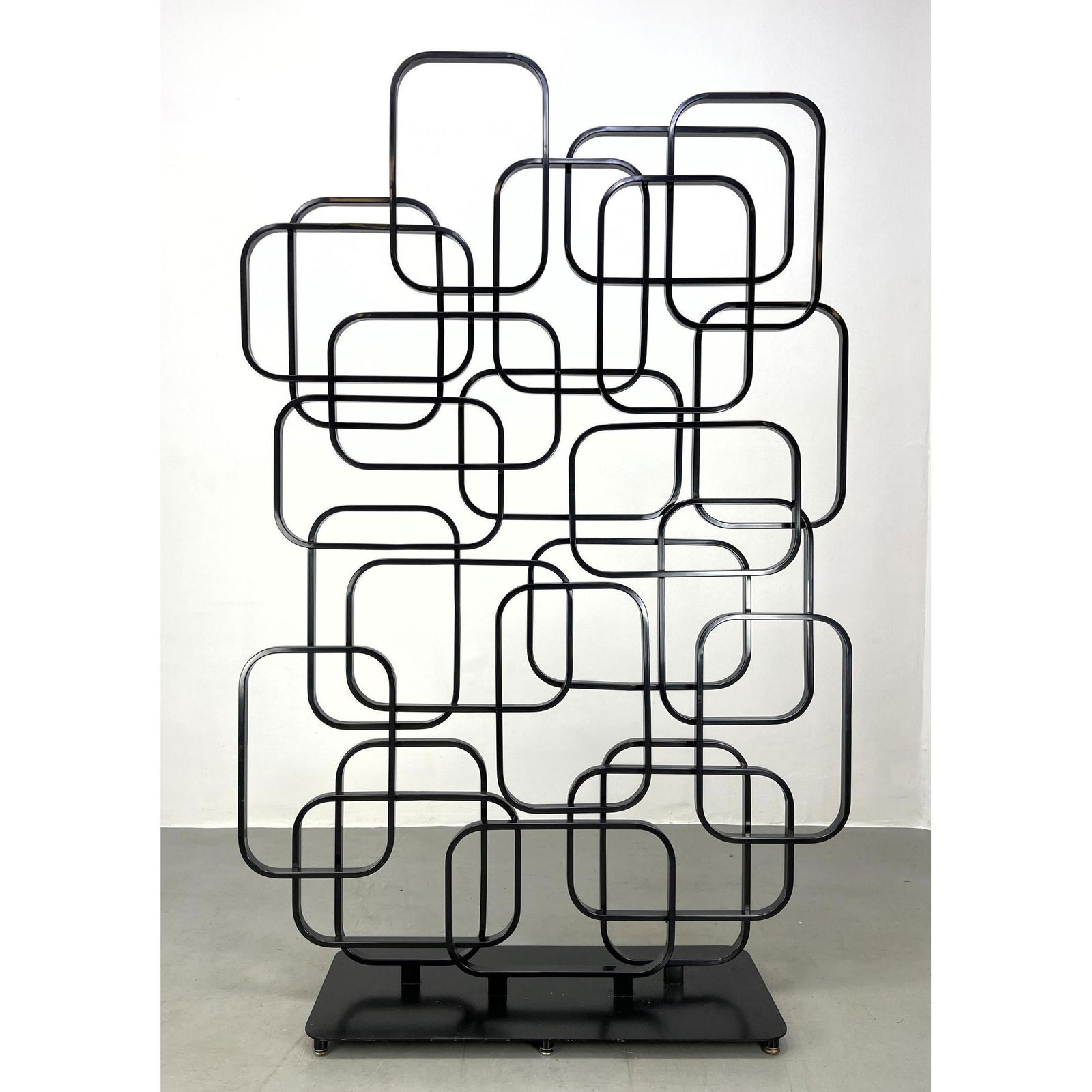 Black Metal Finish Modern Sculpture Room Divider. Open rectangular forms. (1 of 8)