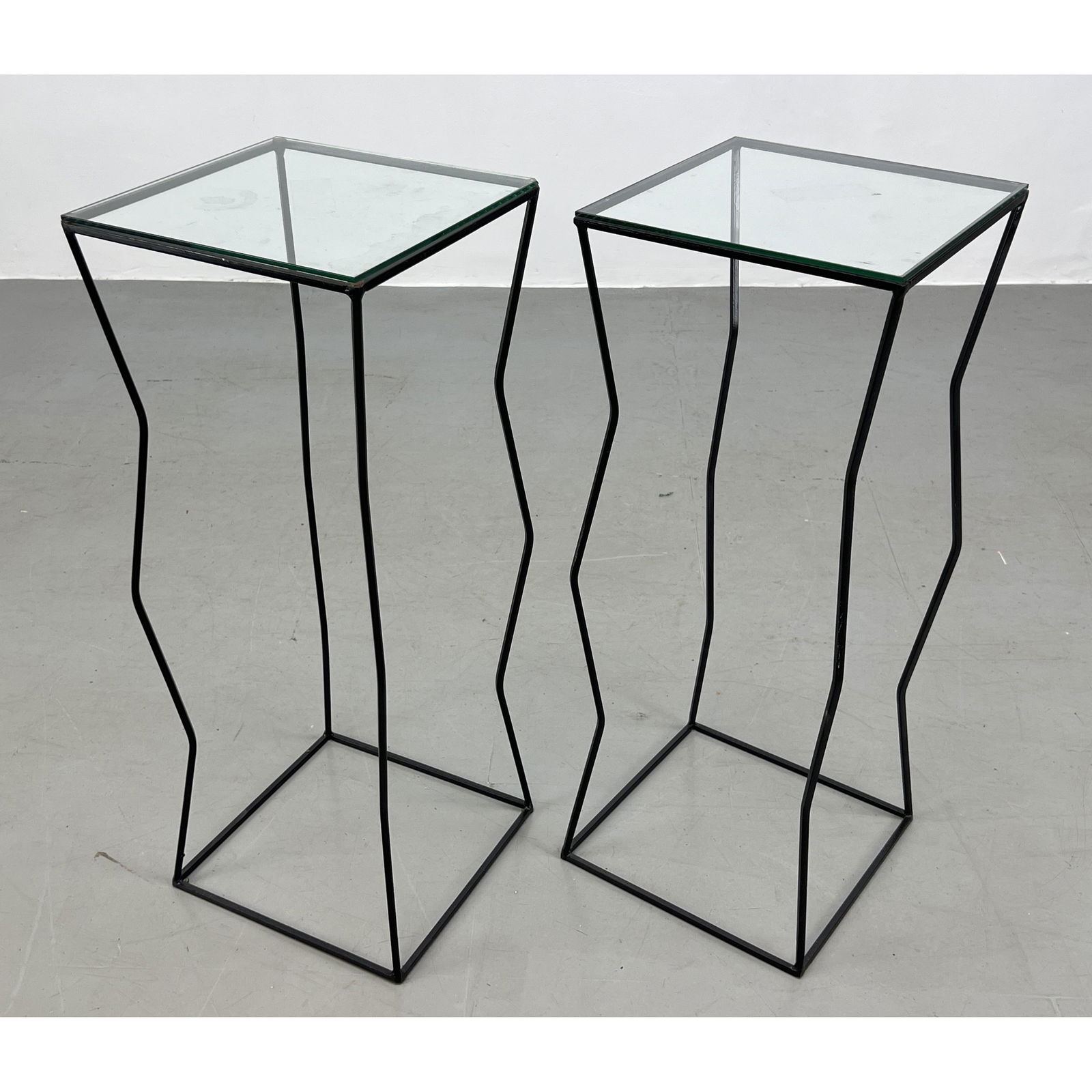Pr Squiggly Side Metal, Glass Top Display Stands Tables. (1 of 7)