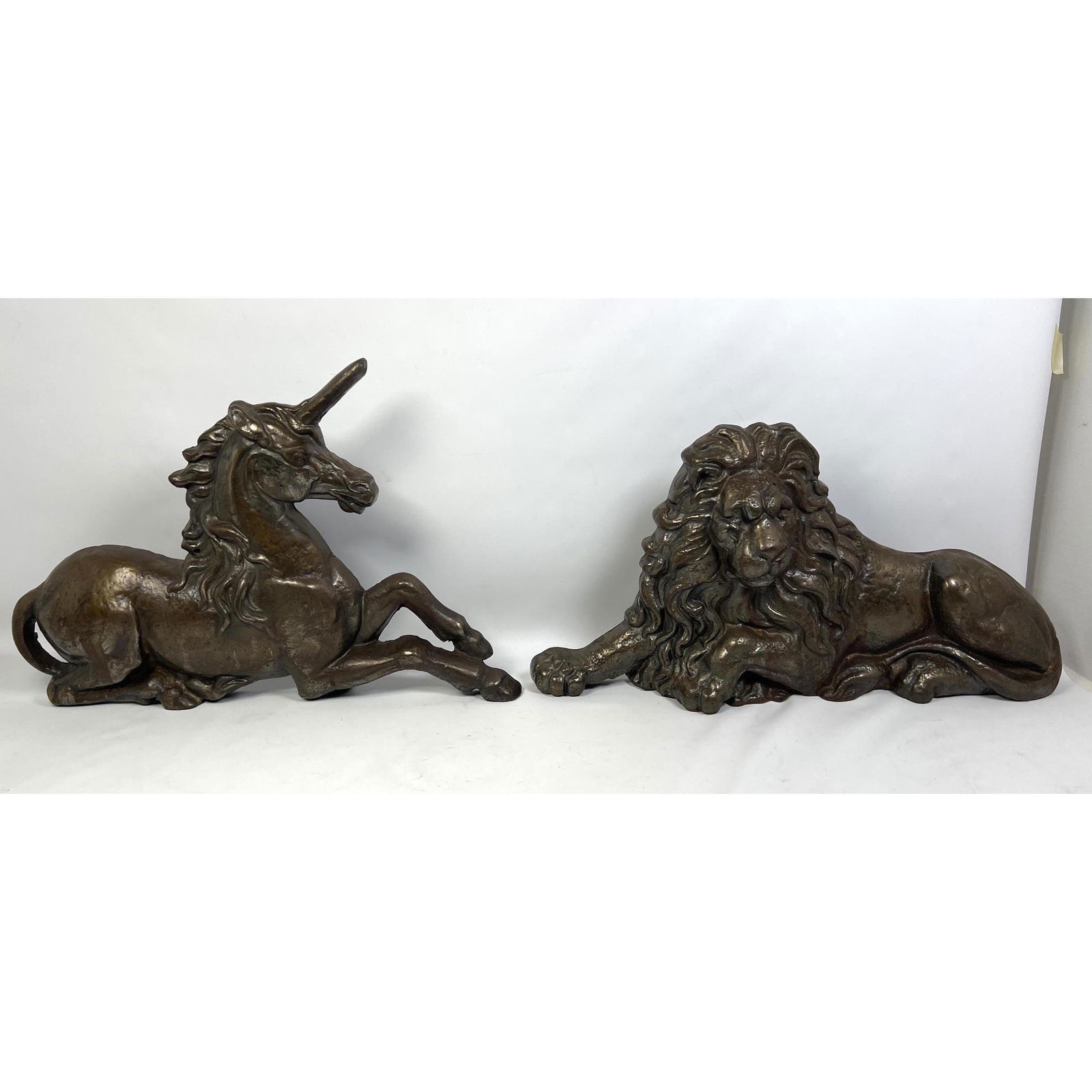 Large Cast Metal Unicorn and Lion Figures. Very Heavy. (1 of 10)