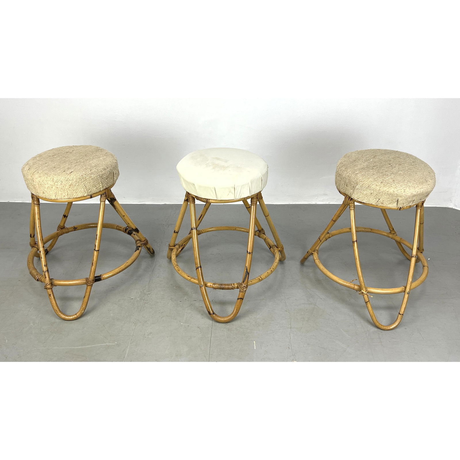 Set 3 Bamboo Base Bar Stools. Modernist hairpin design frames. (1 of 14)