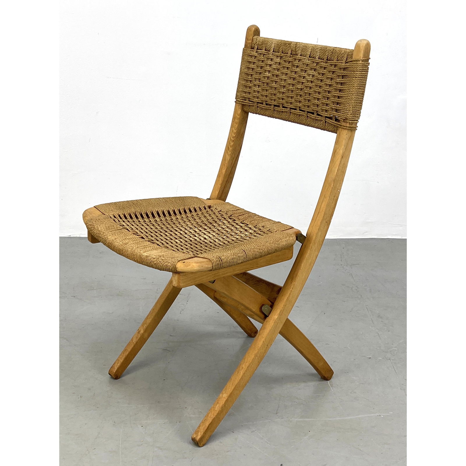 Single Hans Wegner style Folding Dining Chair. Woven seat and backrest. (1 of 9)