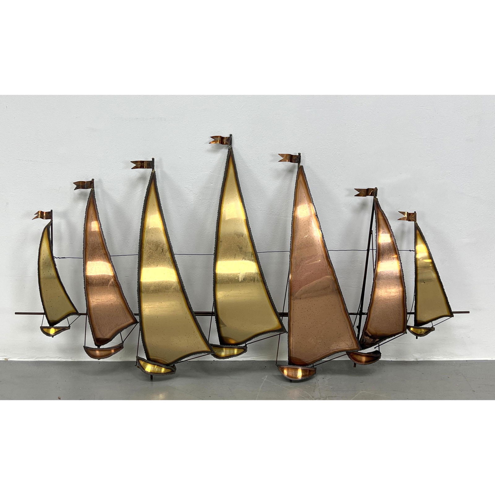 DeMOTT Brutalist mixed metal Sail Boat wall sculpture. (1 of 9)