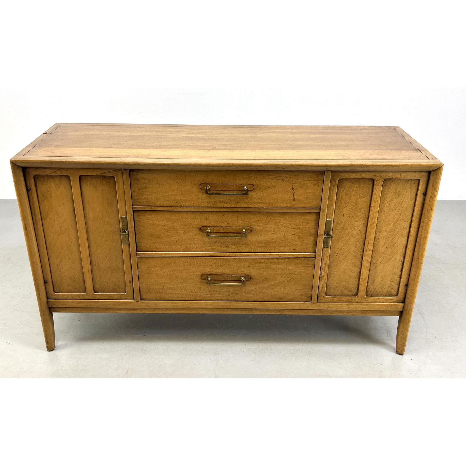 DREXEL Credenza Sideboard. Paneled doors and sides. Metal Pulls. Marked (1 of 17)