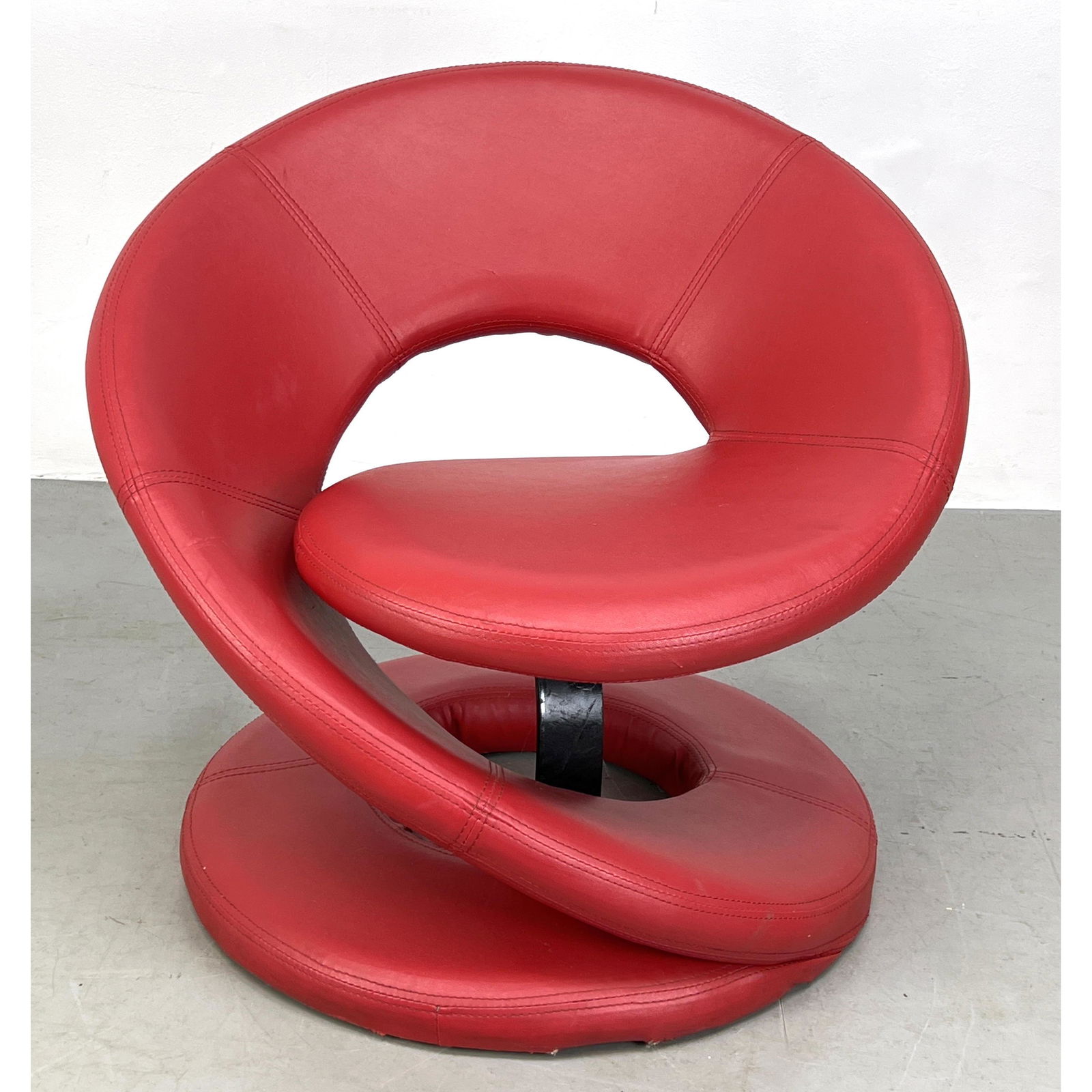 JAYMAR Furniture Ltd. Moderne Spring Lounge Chair. Modernist form upholstered in red vinyl. Unmarked (1 of 7)