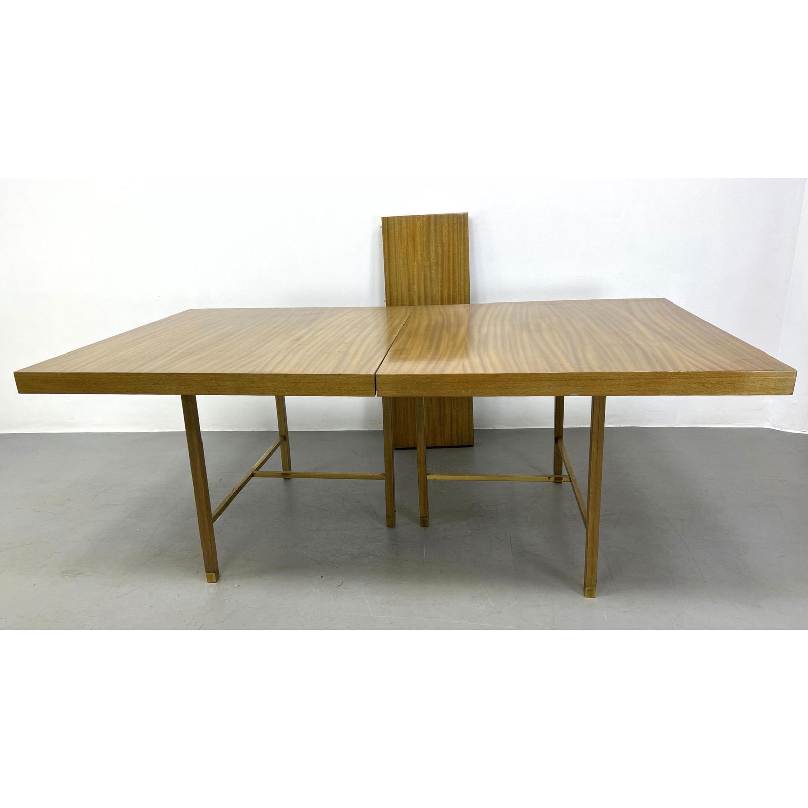HARVEY PROBBER Dining Table. Wood legs with brass stretchers and foot caps. (1 of 12)
