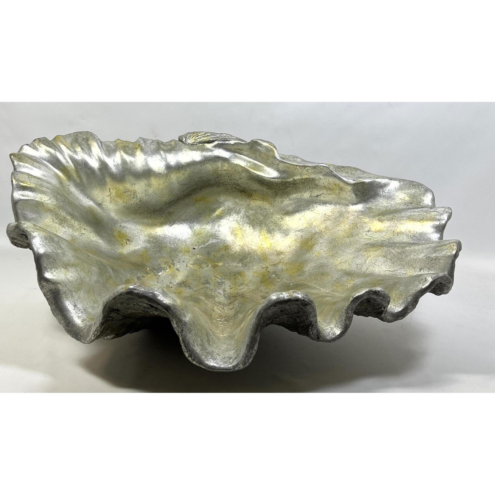 Resin Faux Giant Clam Shell Sculpture.  Silver gilt finish. (1 of 8)