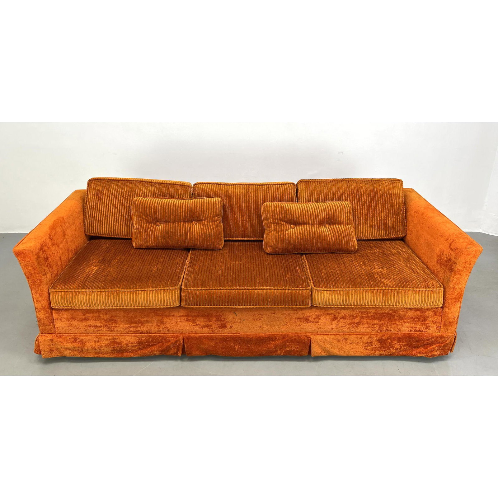 Orange Plush Sofa Couch.: Orange Plush Sofa Couch. Dimensions: H: 30 inches: W: 87 inches: D: 32 inches ---
