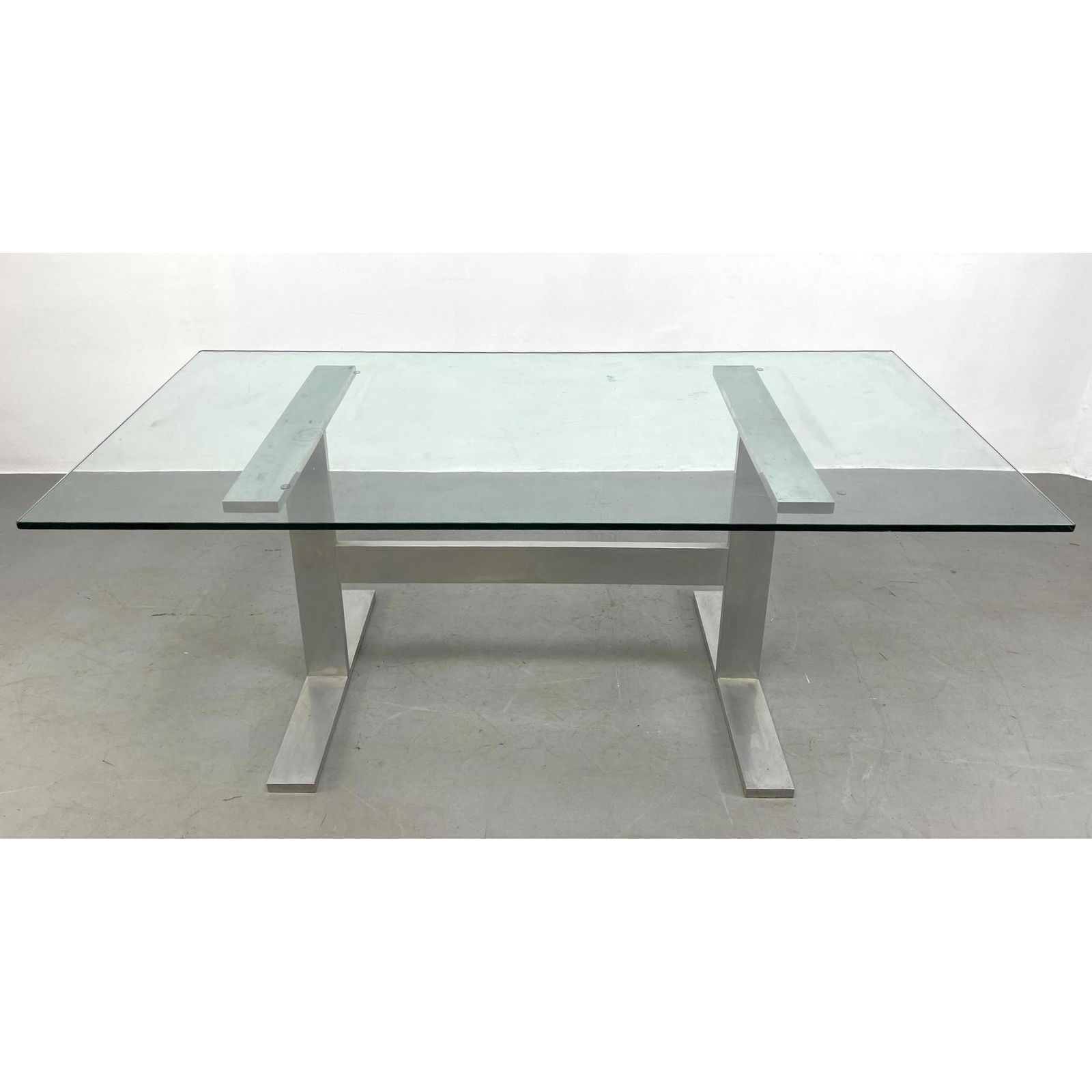 6' Glass Top Dining Table. Chrome Double Pedestal Base. (1 of 11)