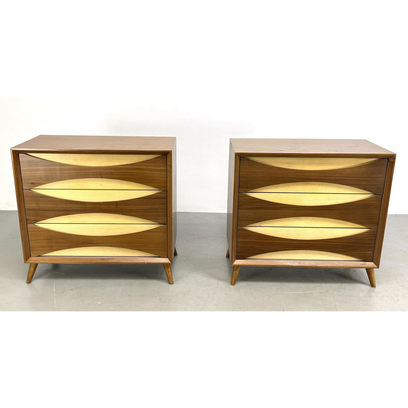 Pr Contemporary Modern Bachelors Chests Dressers. Sculptural Almond Shaped Details with contrasting (1 of 14)