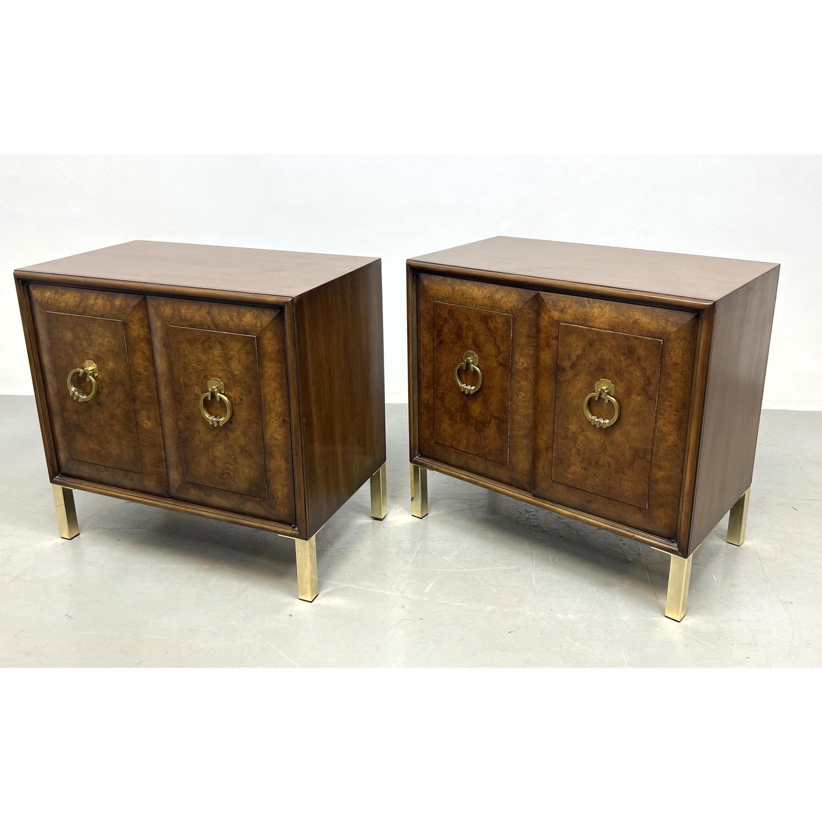 Pair American Modern Burl Front Cabinet Servers. Side Cabinets. (1 of 12)