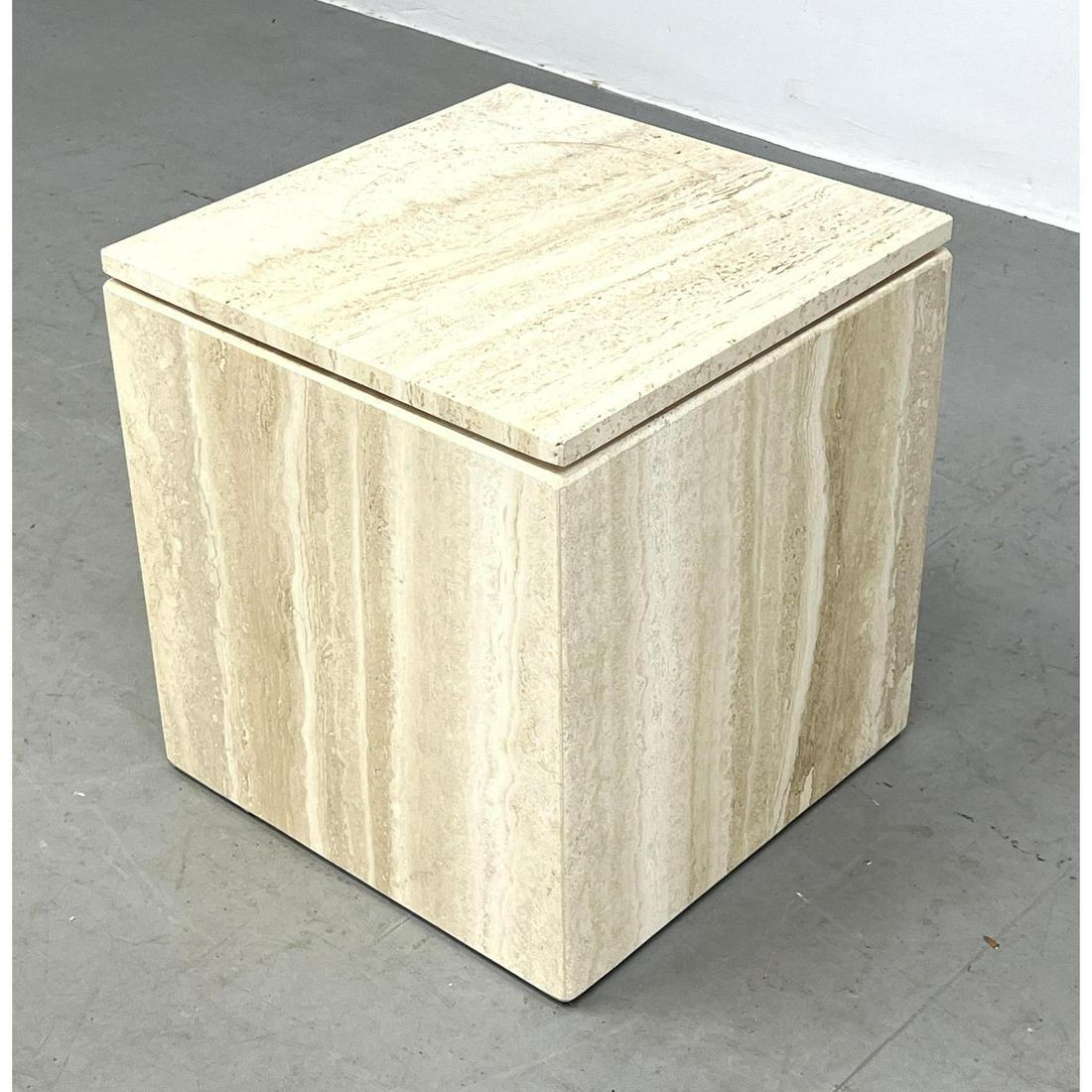 Travertine Marble Square Cube Side Table. Swivel square top is removable. (1 of 8)