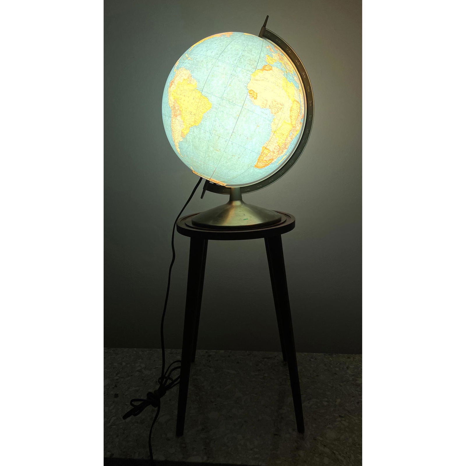 Glass light up globe on walnut Midcentury stand. RAND MCNALLY Indexed terrestrial globe. Globe is 12 (1 of 10)