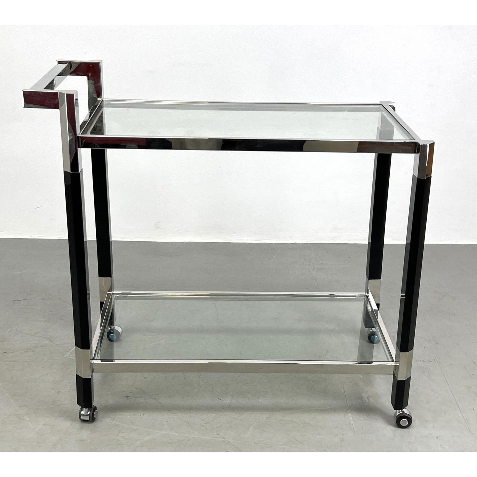 Modernist Chrome and acrylic Rolling Bar Serving Cart. Two Glass Levels. Art Deco style. (1 of 9)