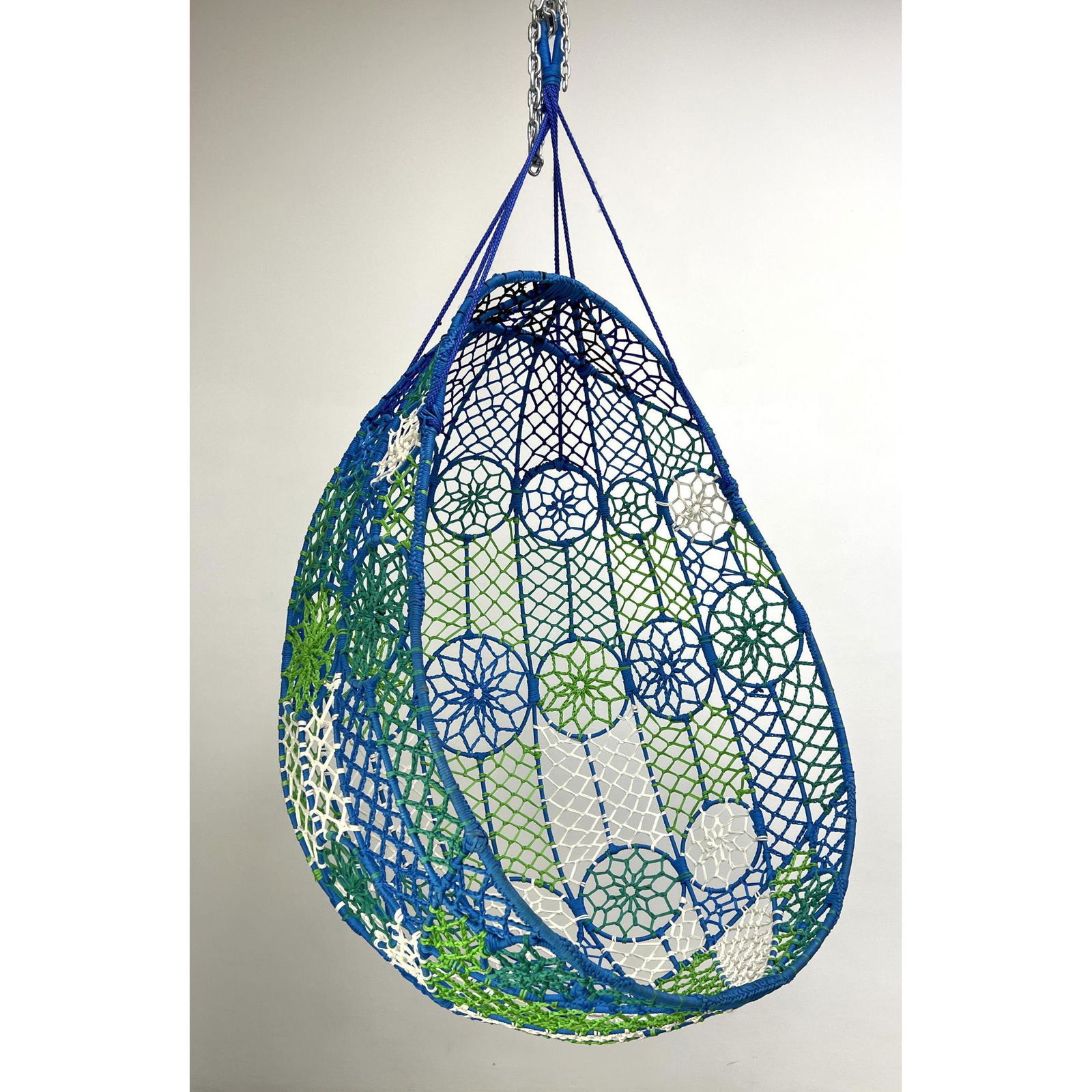 Groovy Flower Power Woven Hanging Egg Chair. Blue, Green and White fiber design.  Easter Eggs, anyon (1 of 12)