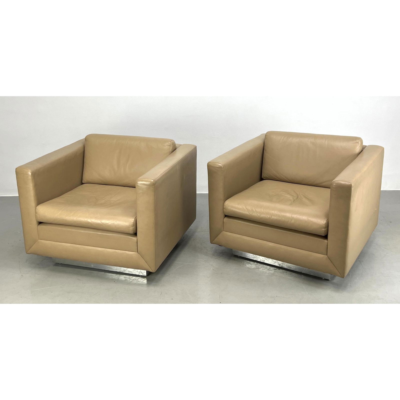 Pair GUNLOCKE Cube Lounge Chairs. Chrome base trim. (1 of 17)