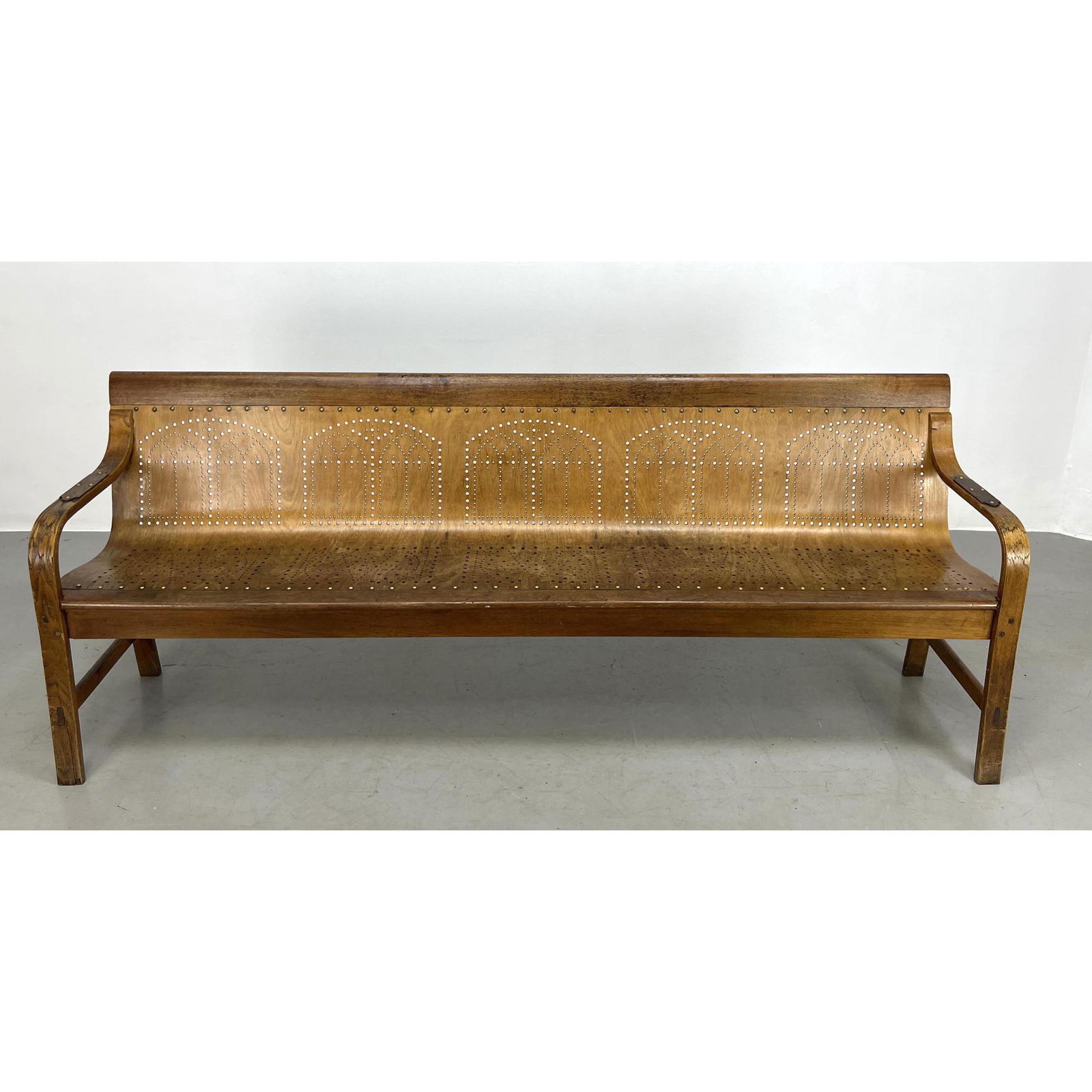 Antique Rustic Bentwood Bench. Pierced design. M W CHASE Buffalo.: Antique Rustic Bentwood Bench. Pierced design. M W CHASE Buffalo. Dimensions: H: 33 inches: W: 84.25 inches: D: 20 inches - Seat Height: 18 inches ---