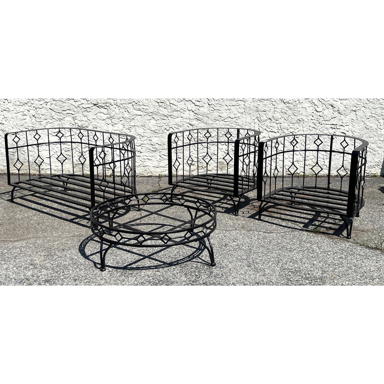 4pc Outdoor Metal Patio Furniture. Love Seat. Pr Lounge Chairs and Round Low Foot Stool Ottoman. Mat (1 of 8)
