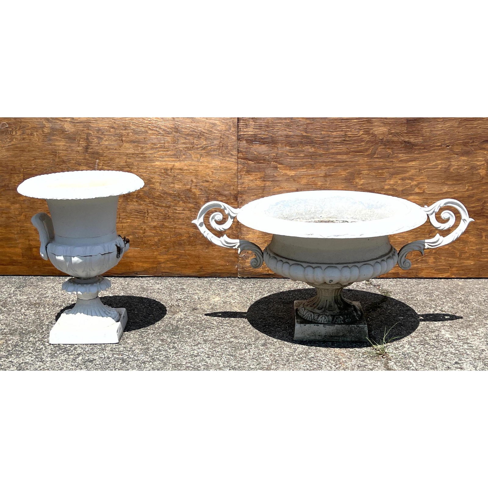 2pcs Cast Iron Garden Urn Planters.  Painted white. (1 of 11)