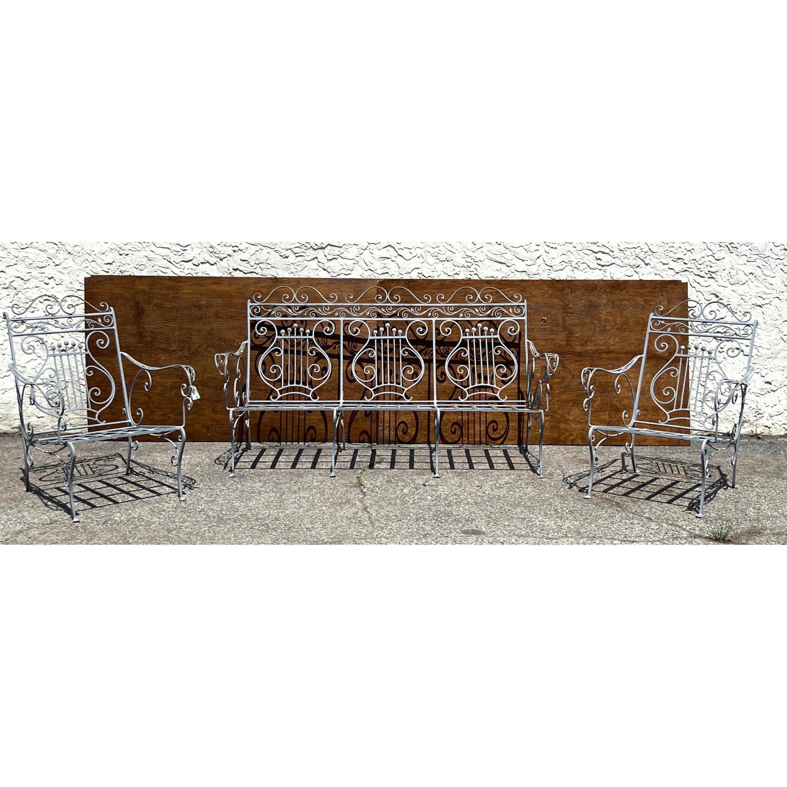 3pc Lyre Musical Backs Metal Outdoor Seating. Sofa and Pr Lounge Chairs. Very decorative design. Pat (1 of 7)