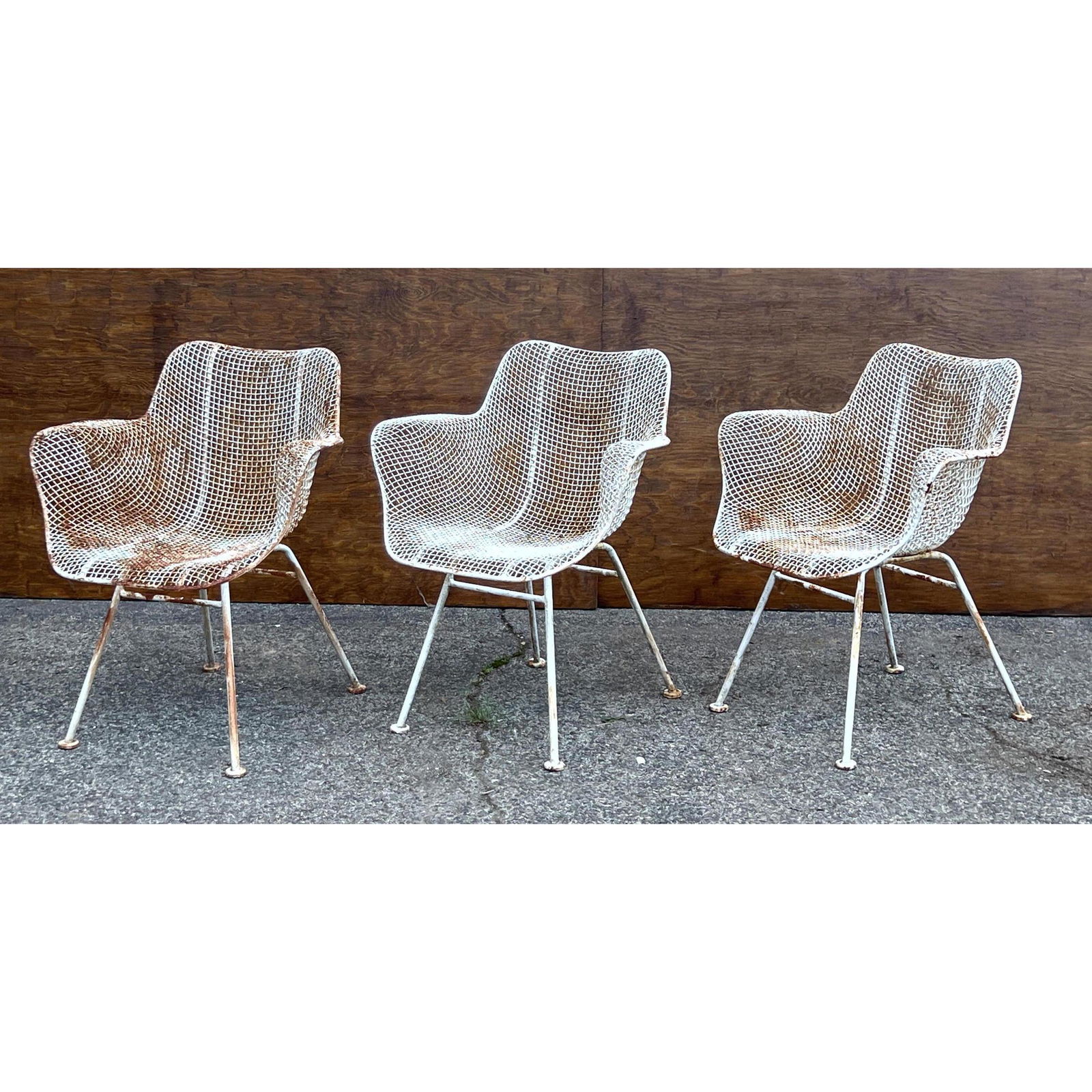 Set 3 RUSSELL WOODARD Sculptura Lounge Chairs. Iron Mesh Forms painted white. Outdoor, Garden, Patio (1 of 10)