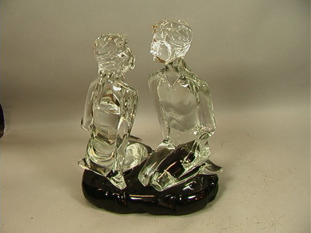 Loredano Rosin Glass Sculpture of Two Seated Figu