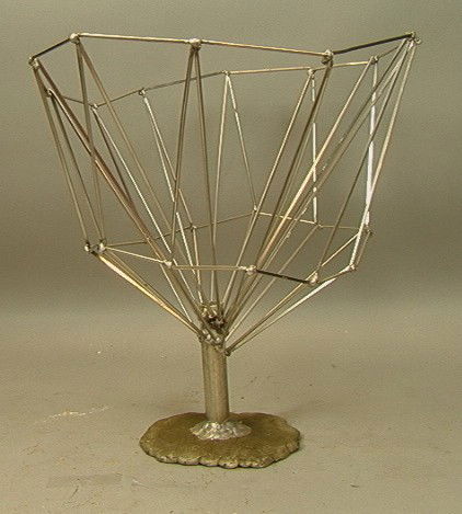 Val Bertoia Aluminum Structured Tree sculpture.: Val Bertoia Aluminum Structured Tree sculpture. welded aluminum by Valerie Bertoia. Comes with certificate appraisal from Val Bertoia. Drawing.-- Dimensions: H: 16 inches: W: 17.5 inches: L: 14.5 inch