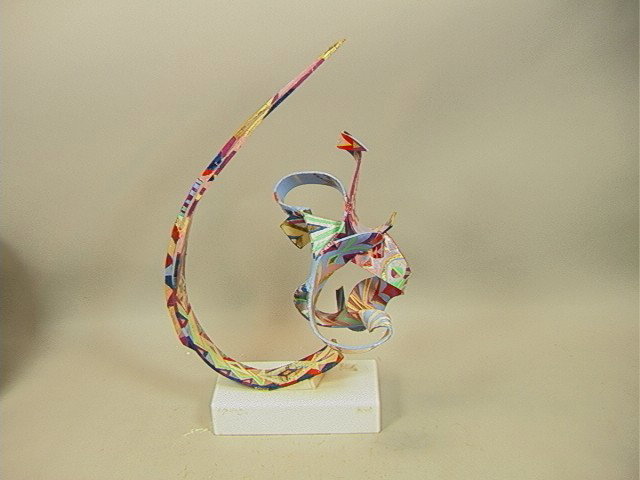 E. GOLDMAN '93 Hanging Mobile Sculpture. Painted: E. GOLDMAN '93 Hanging Mobile Sculpture. Painted on clear acrylic. Signed & Dated. -- Dimensions: H: 23 inches: W: 16.5 inches: D: 5.5 inches --- Condition (General): Little separation to spine. Pleas